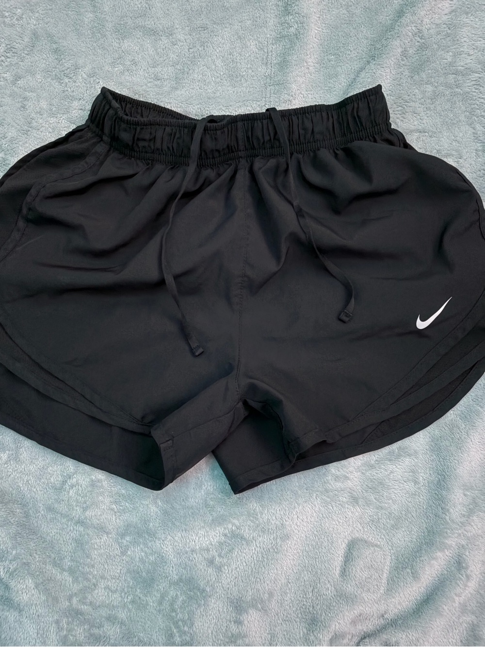 Nike Women’s Black Athletic Running Shorts with White Swoosh